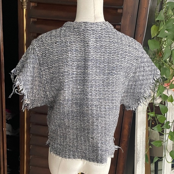 IRO Cropped Tweed Blue Black Raw Hem Top 38 Small Medium - Picture 9 of 9